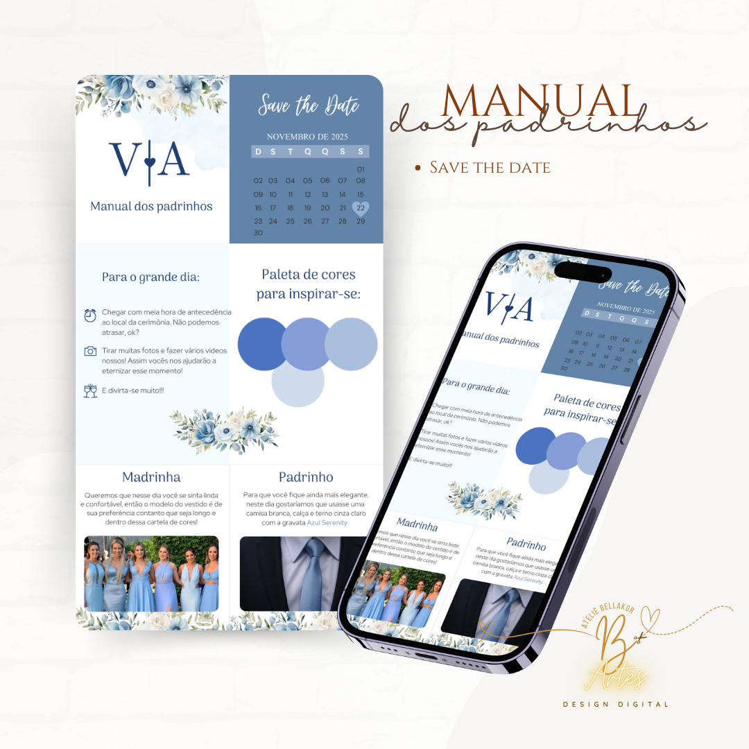 Convite Casamento Interativo Luxo Azul Serenity