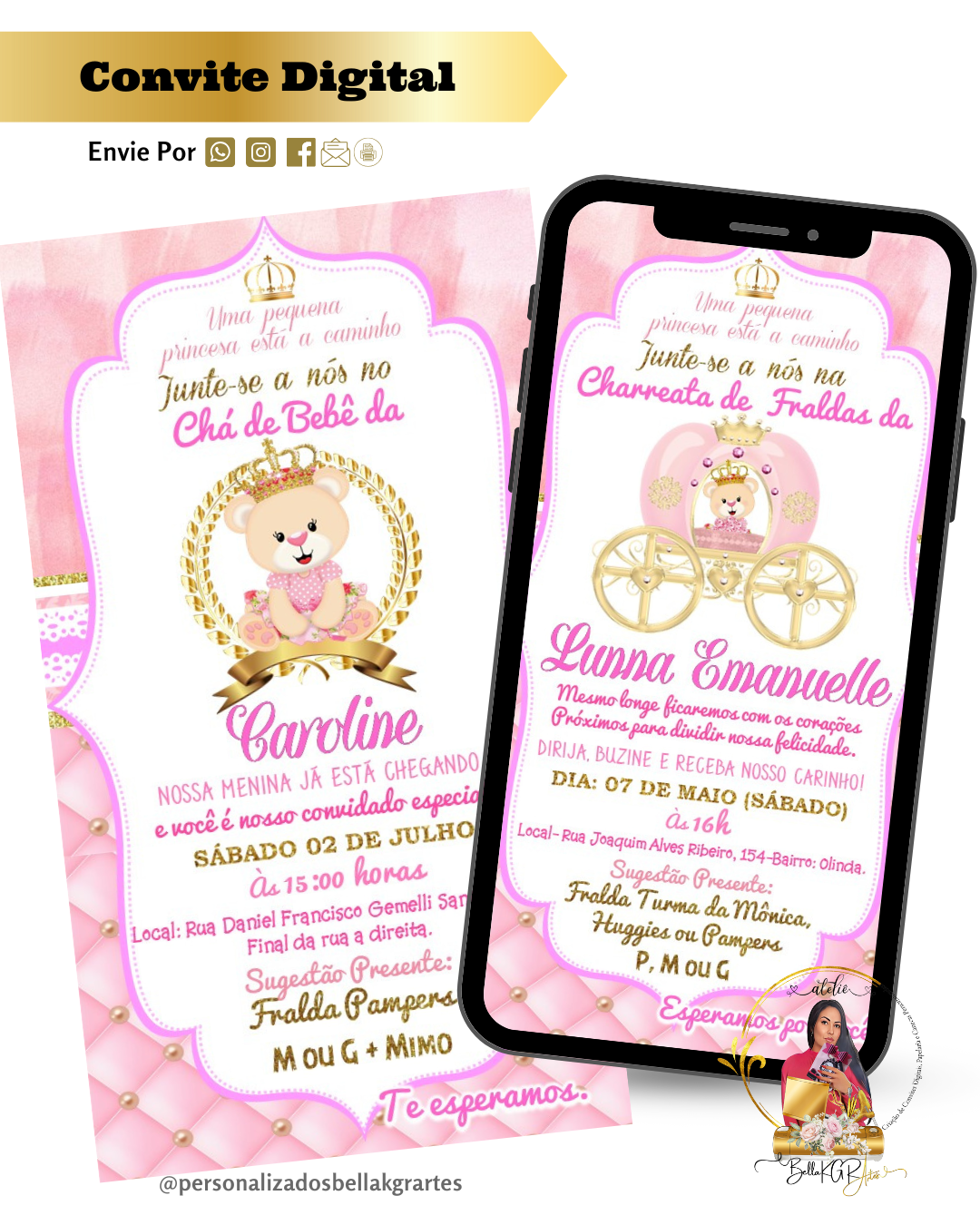 Convite Digital Chá de Bebê Rosa