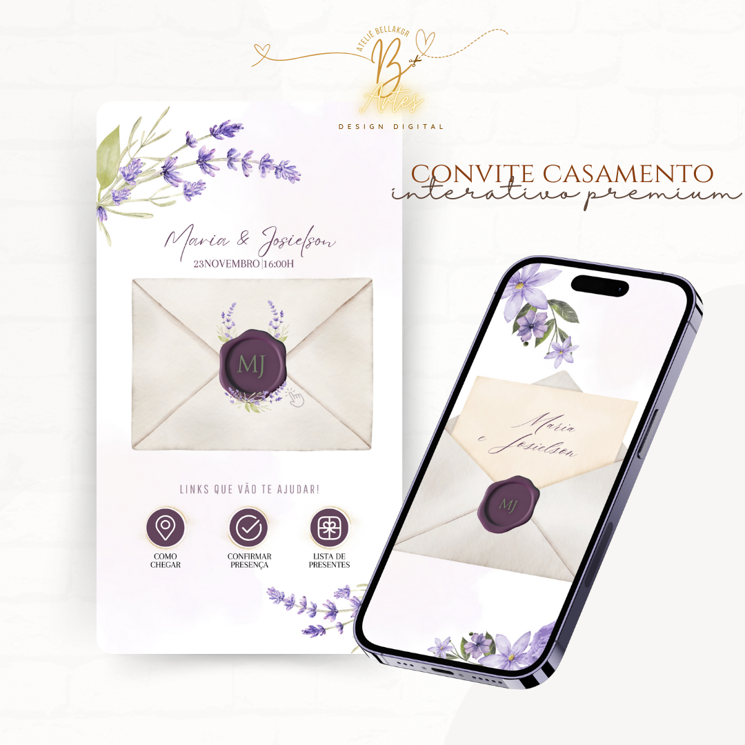 Convite De Casamento Premium | Floral Lavanda+ (Brinde- Save the Date)