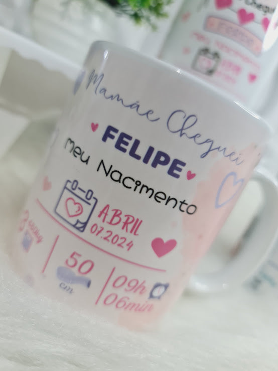 Caneca “Cheguei!” – Lembrança de Nascimento Personalizada🍼