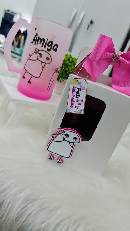 Caneca Chopp Personalizada + Caixa Presenteável – “Delicada Tema Flork”