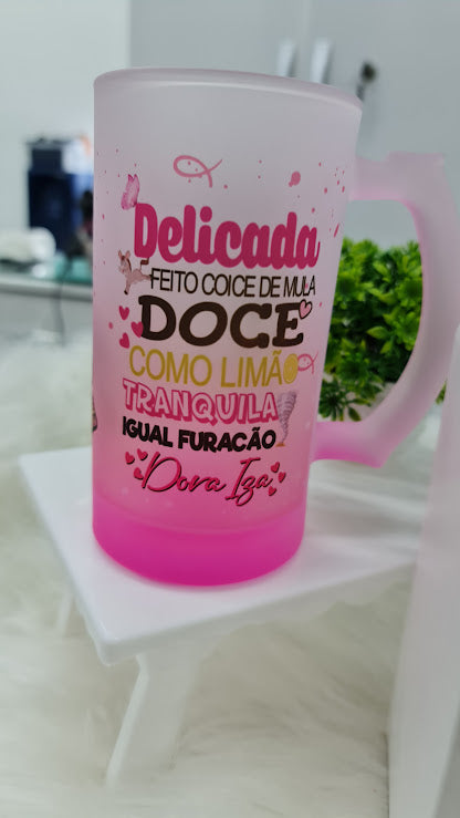 Caneca Chopp Personalizada + Caixa Presenteável – “Delicada Tema Flork”