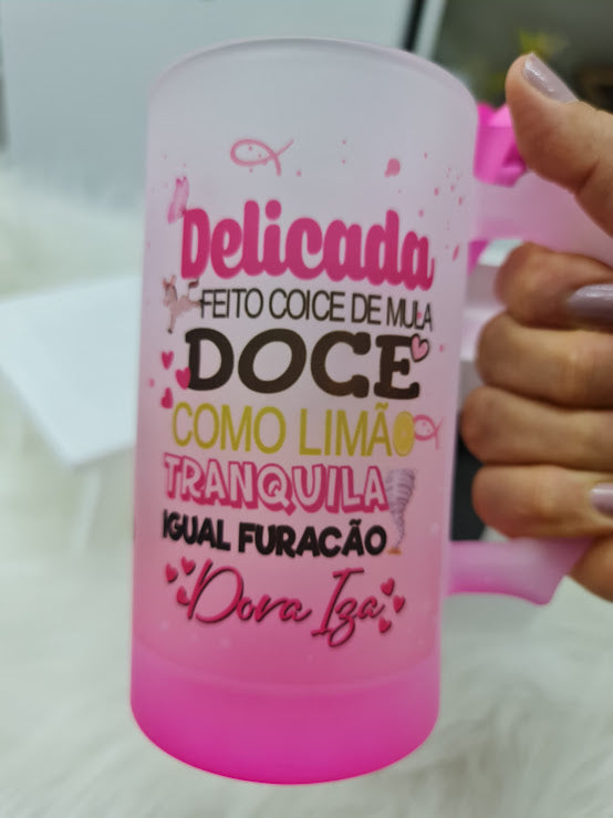 Caneca Chopp Personalizada + Caixa Presenteável – “Delicada Tema Flork”
