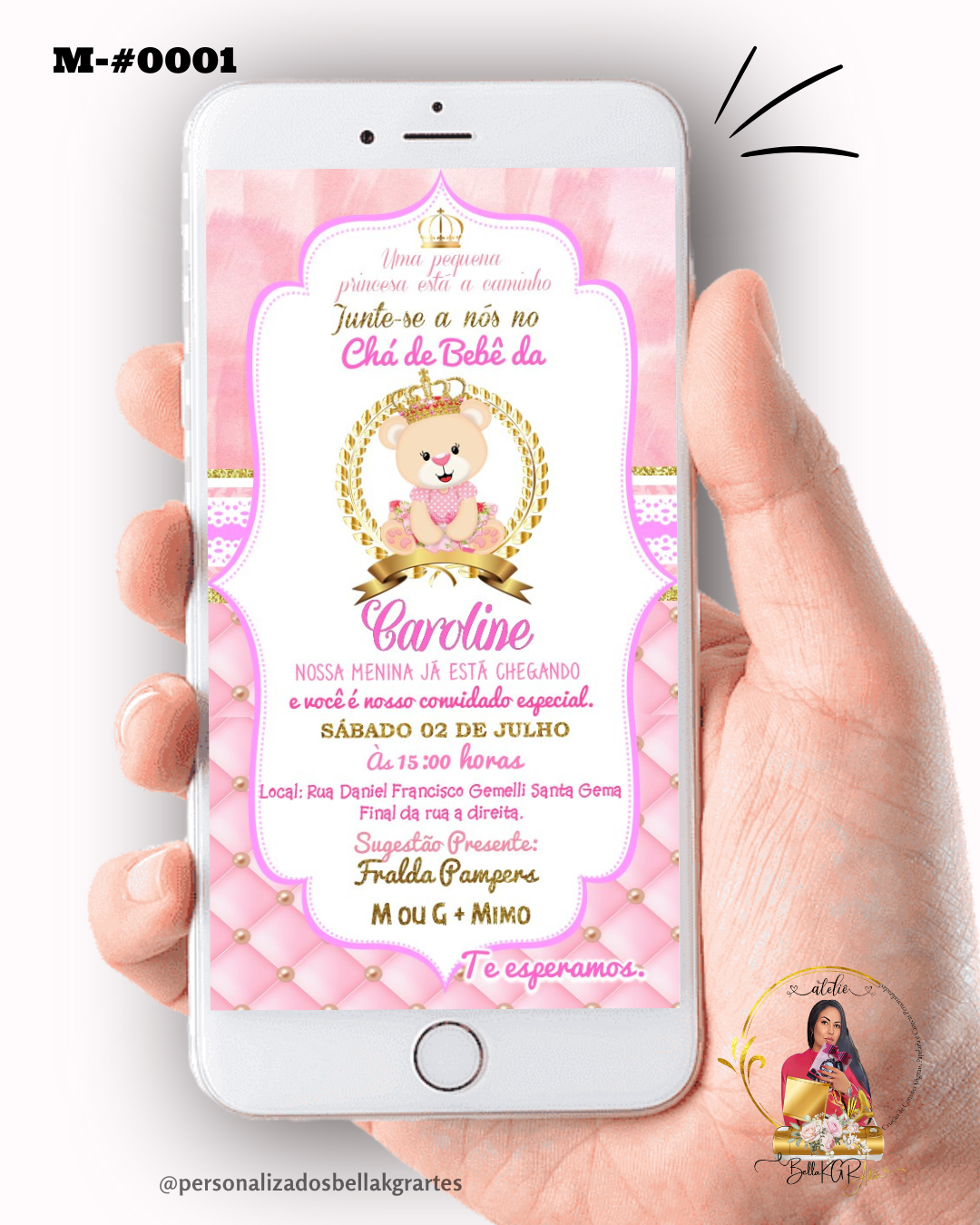 Convite Digital Chá de Bebê Rosa