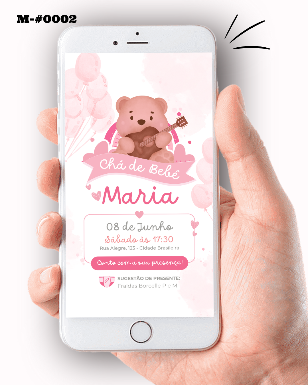 Convite Digital Chá de Bebê Delicado Rosa