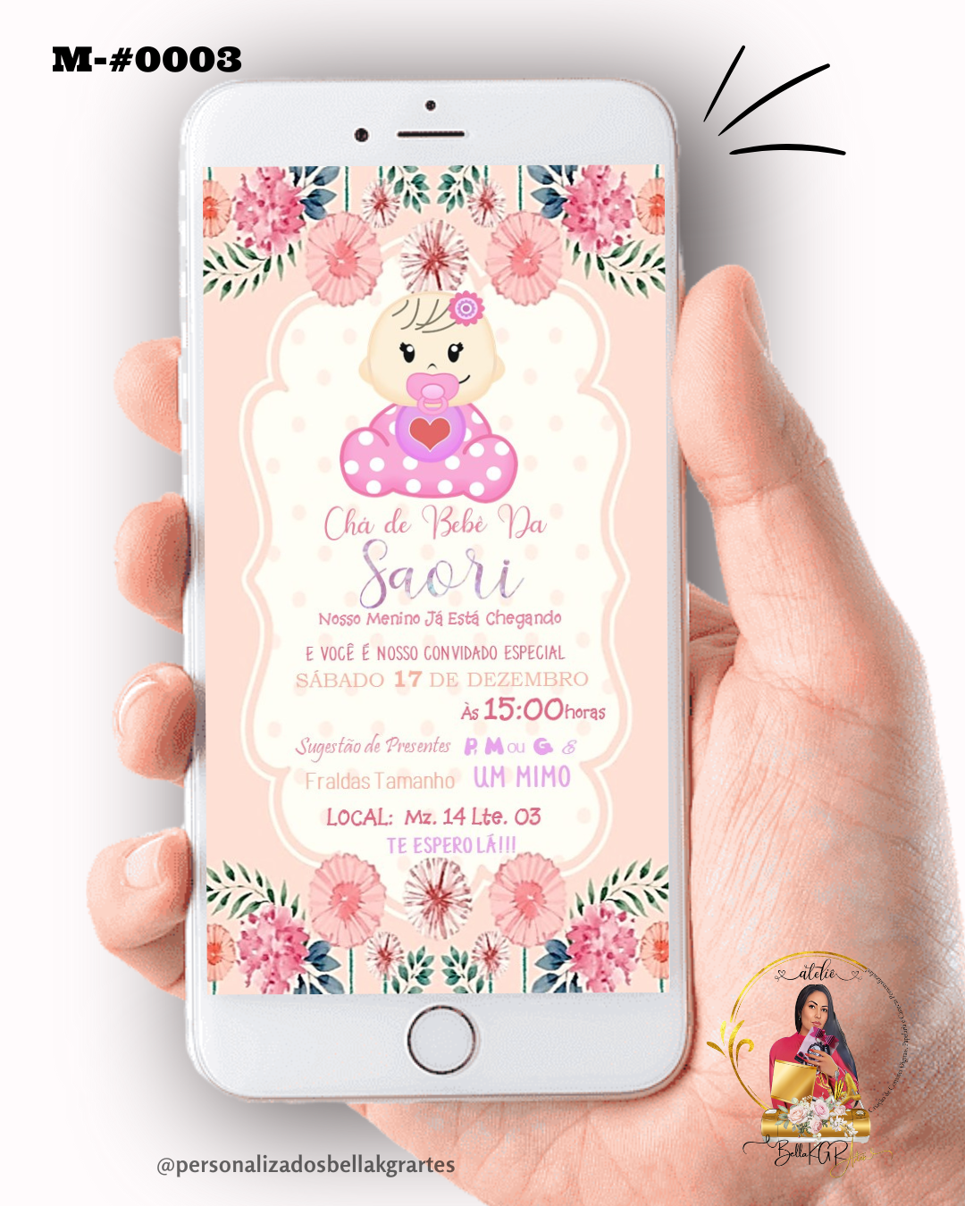 Convite Digital Chá de Bebê Rosa