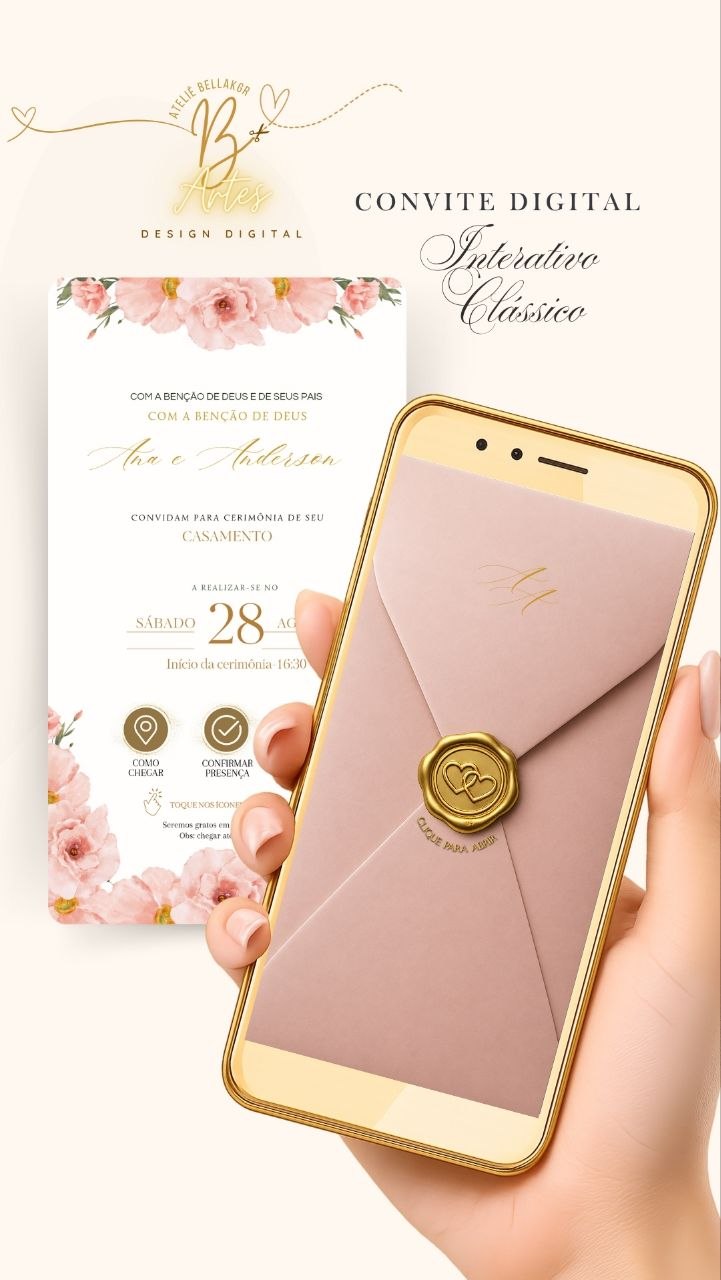 Convite De Casamento Clásico Digital Interativo | Minimalista Blush