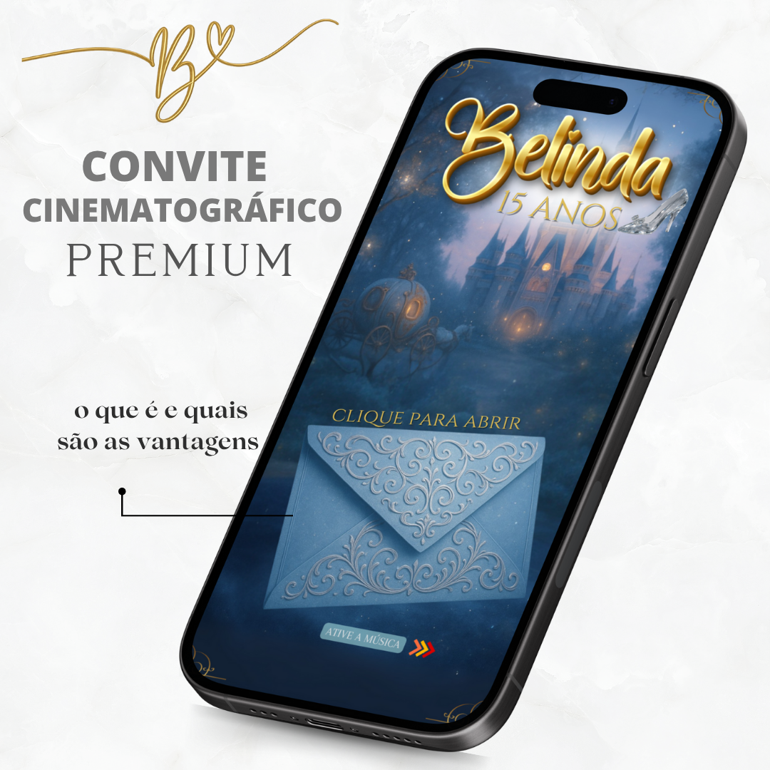 Convite Premium Cinematográfico 15 Anos Cinderela