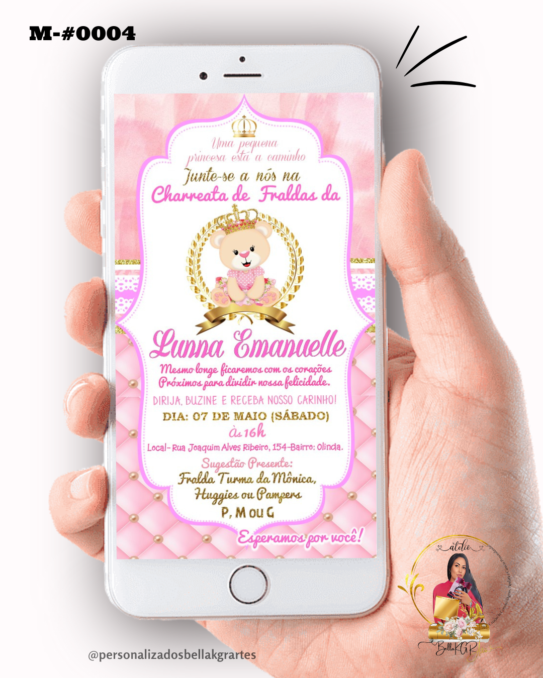 Convite Digital Chá de Bebê Rosa