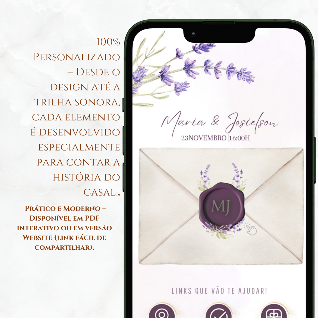 Convite De Casamento Premium | Floral Lavanda+ (Brinde- Save the Date)