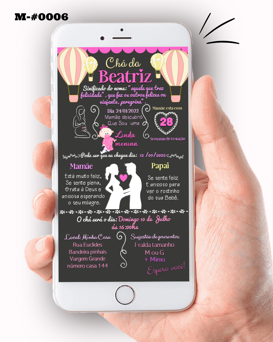 Convite Digital Chá de Bebê Delicado Rosa