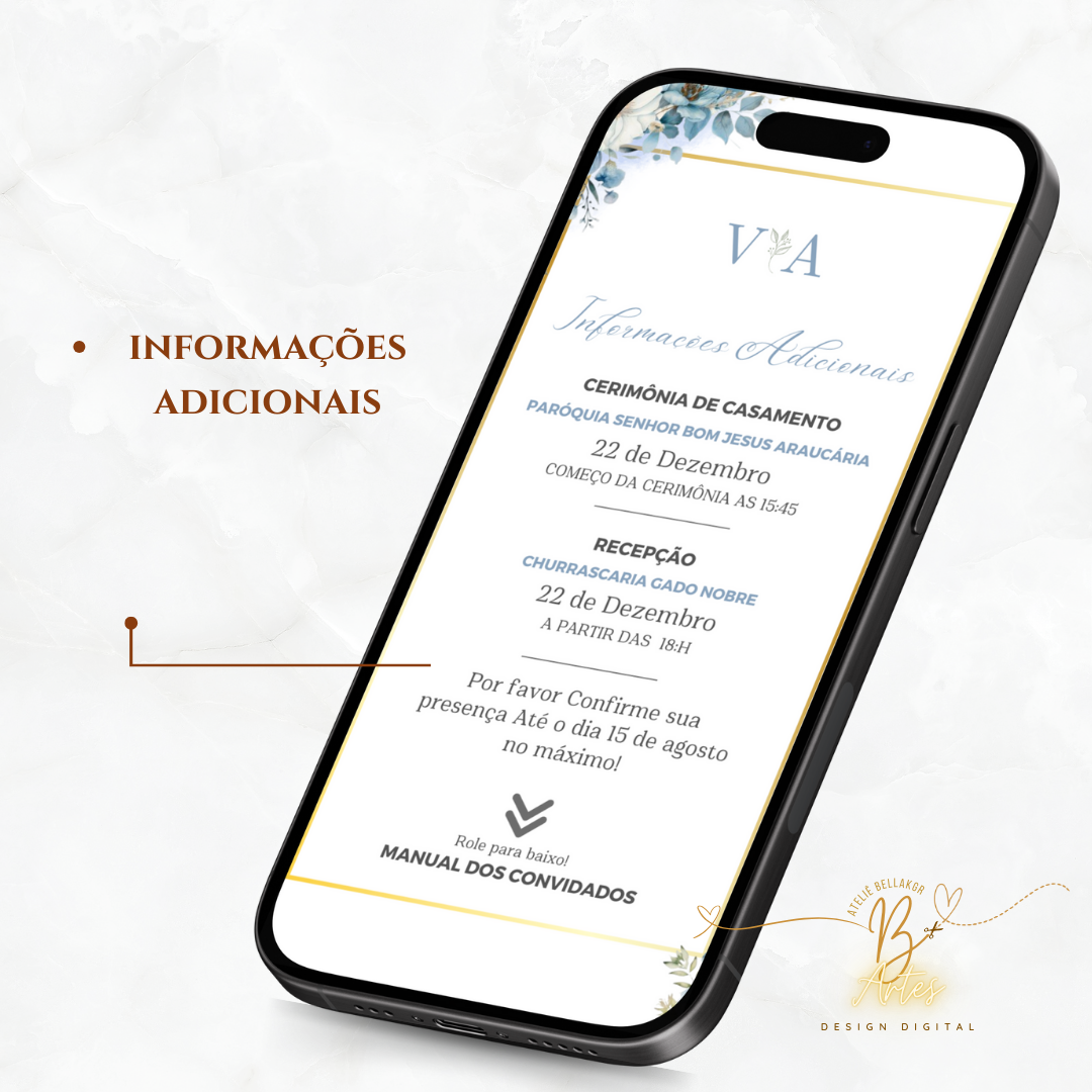 Convite Casamento Interativo Luxo Azul Serenity