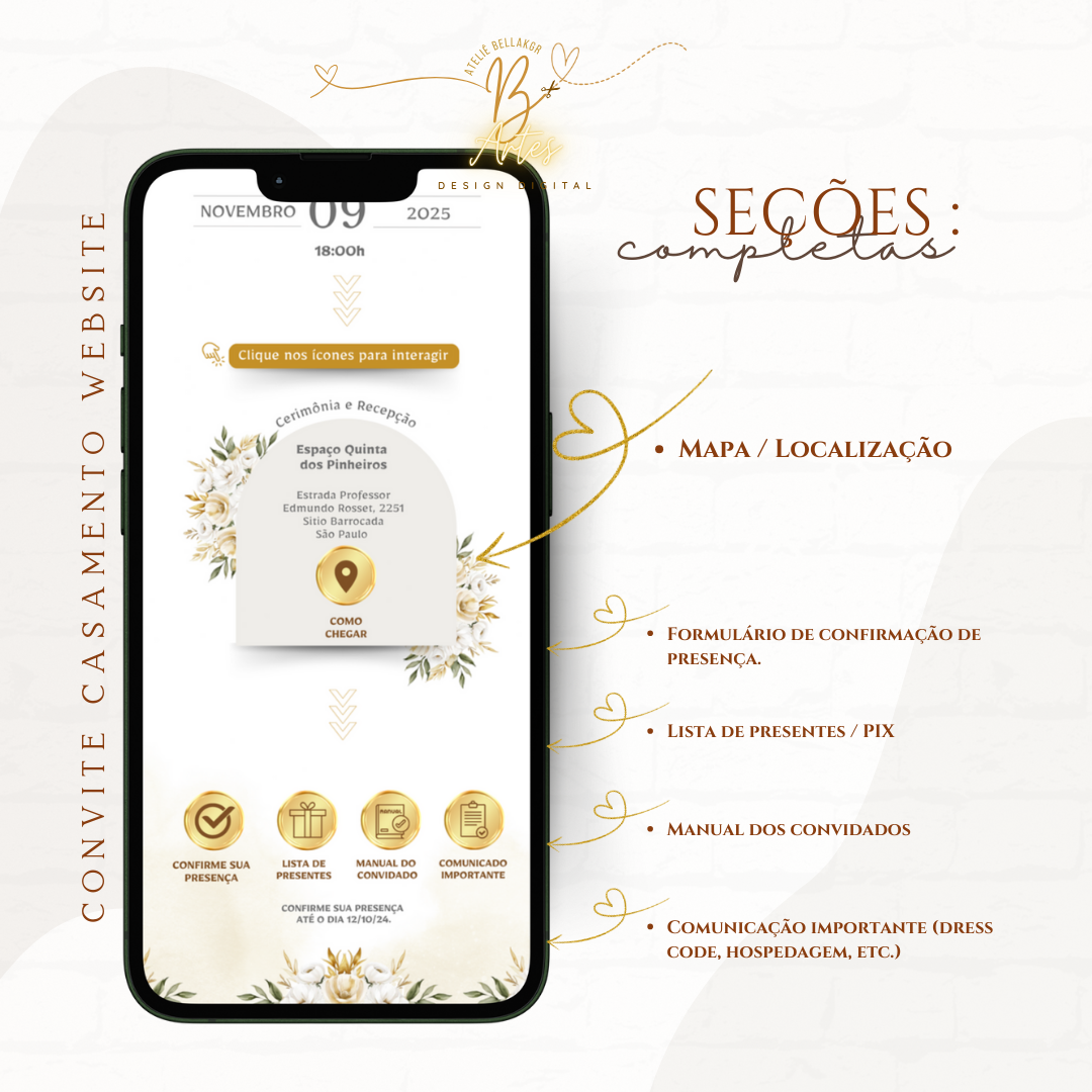 Convite de Casamento | Master Website | Dourado