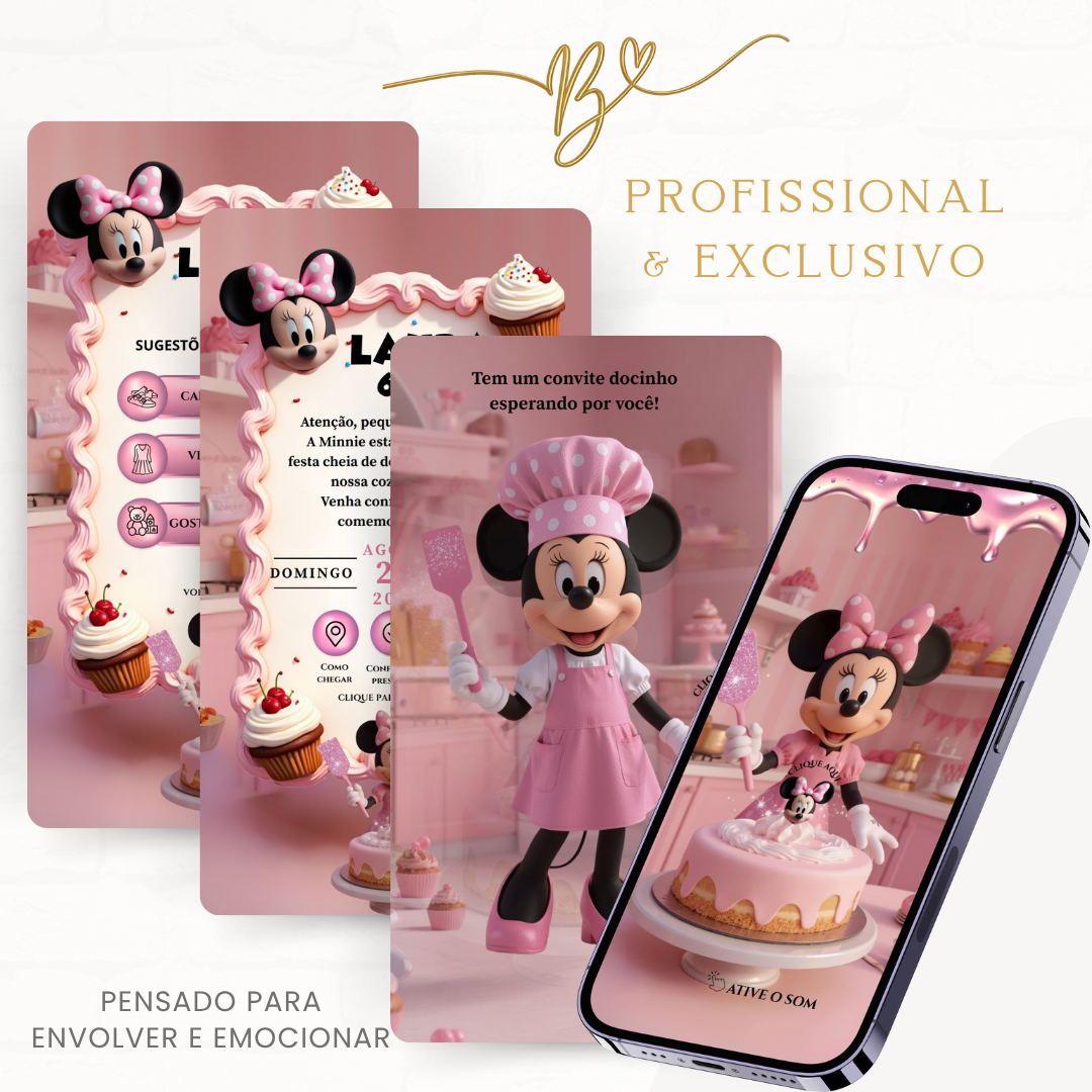 Convite Premium Cinematográfico Minnie Confeiteira