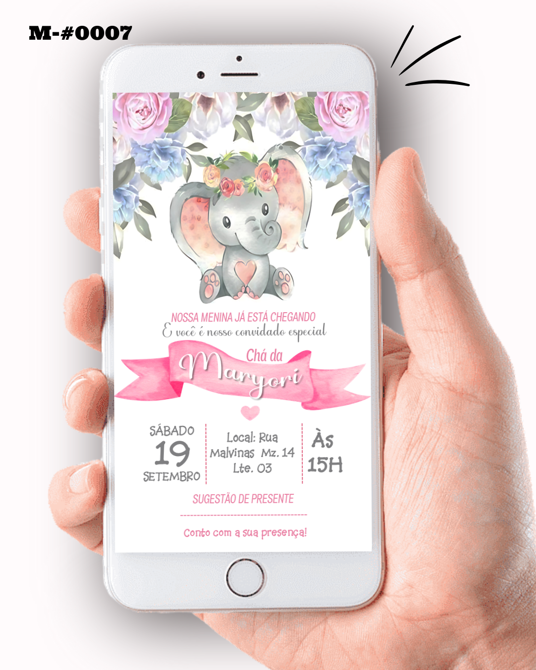 Convite Digital Chá de Bebê Delicado Rosa