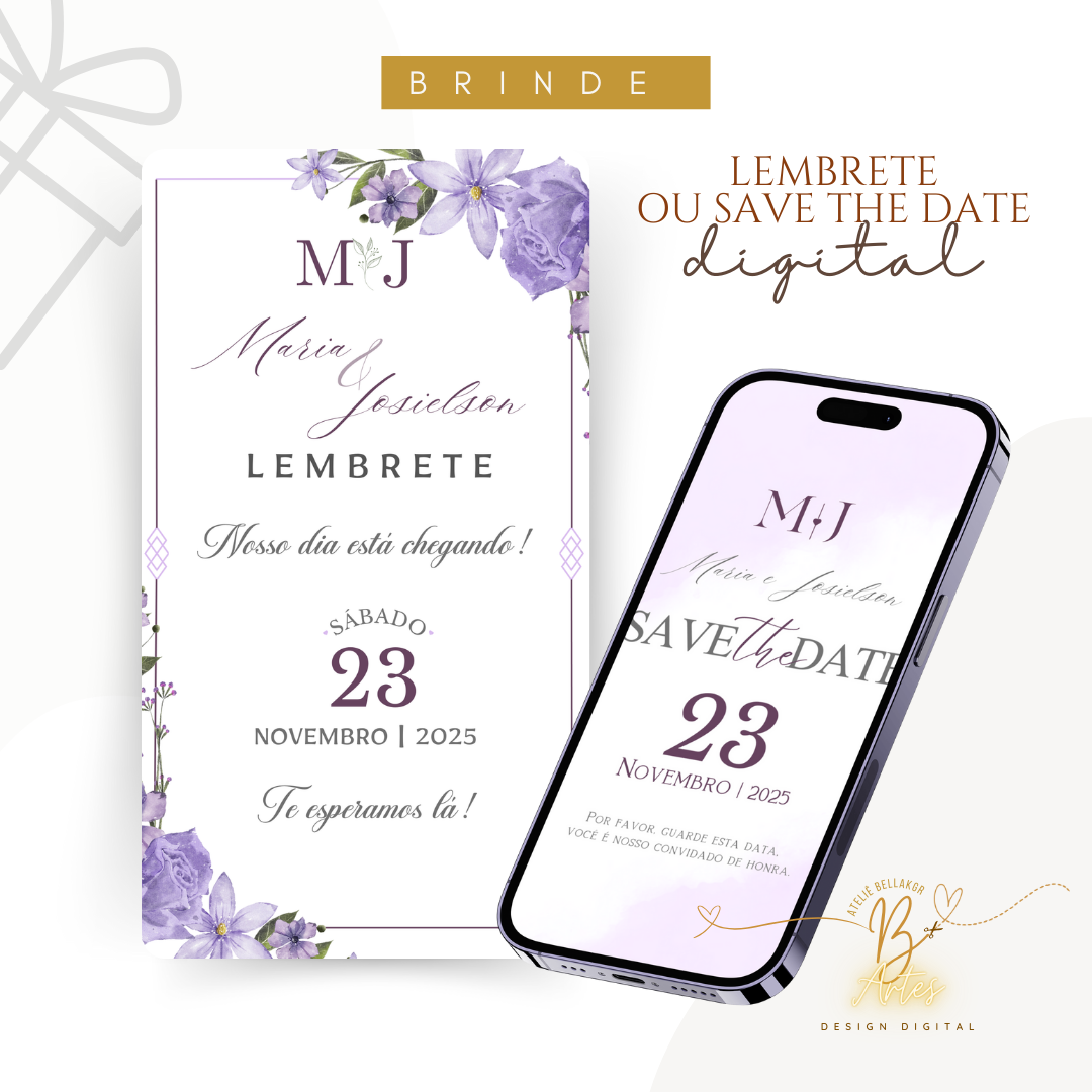 Convite De Casamento Premium | Floral Lavanda+ (Brinde- Save the Date)