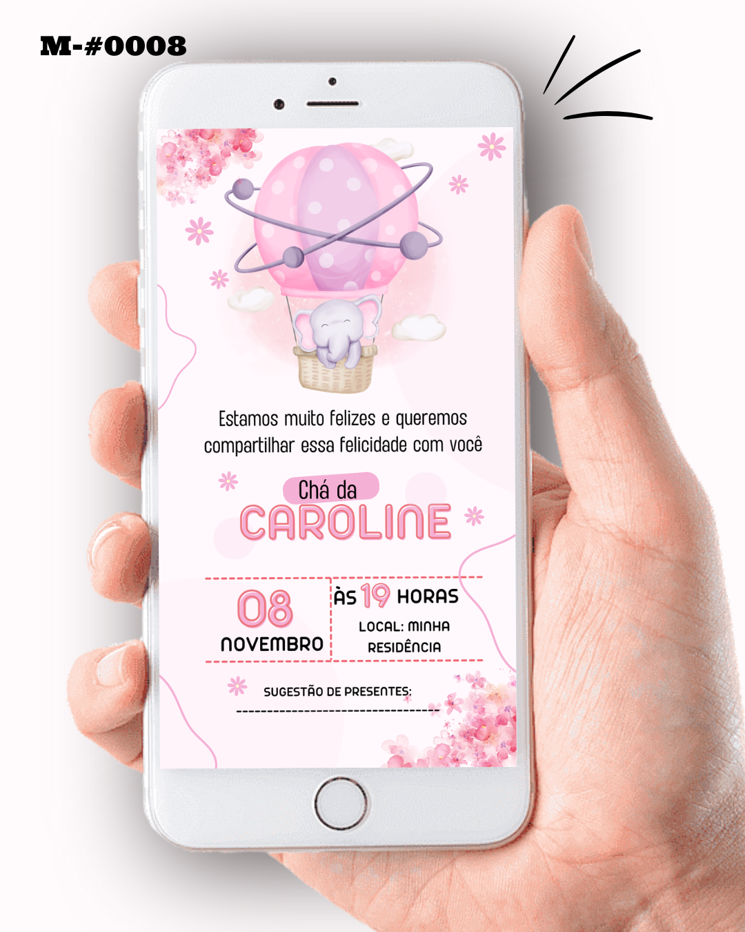 Convite Digital Chá de Bebê Delicado Rosa