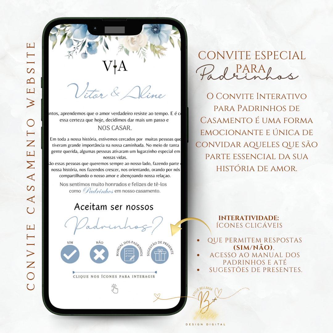 Convite Casamento Interativo Luxo Azul Serenity