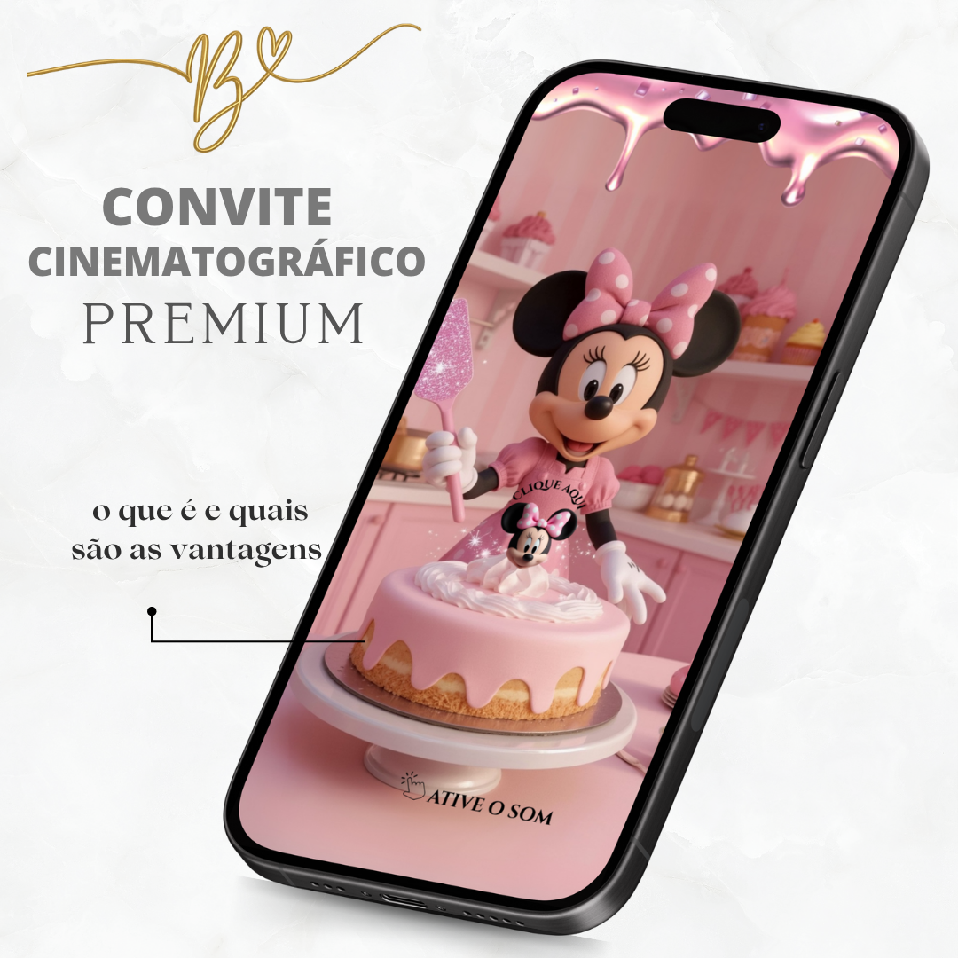 Convite Premium Cinematográfico Minnie Confeiteira