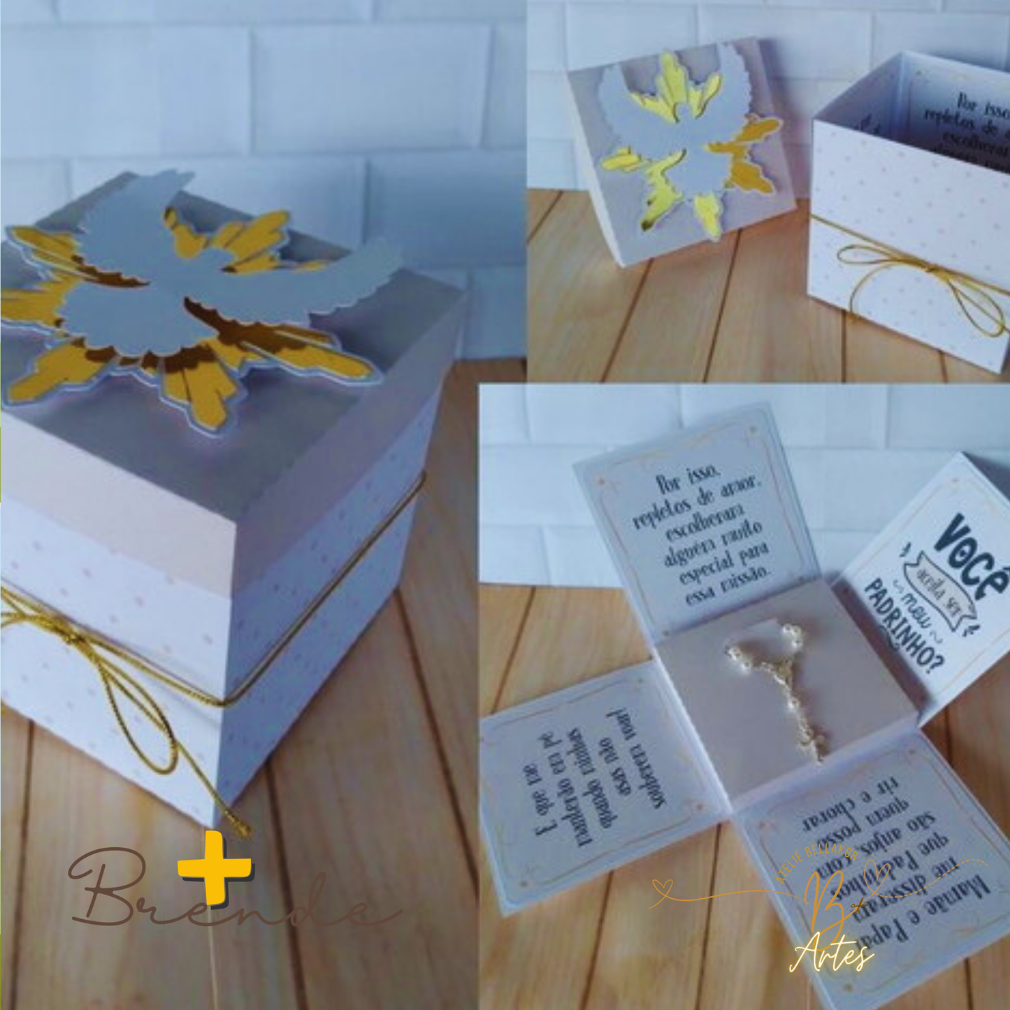 Arquivo Caixa Convite Padrinho/ Batizado, Azul - 2 Bombons