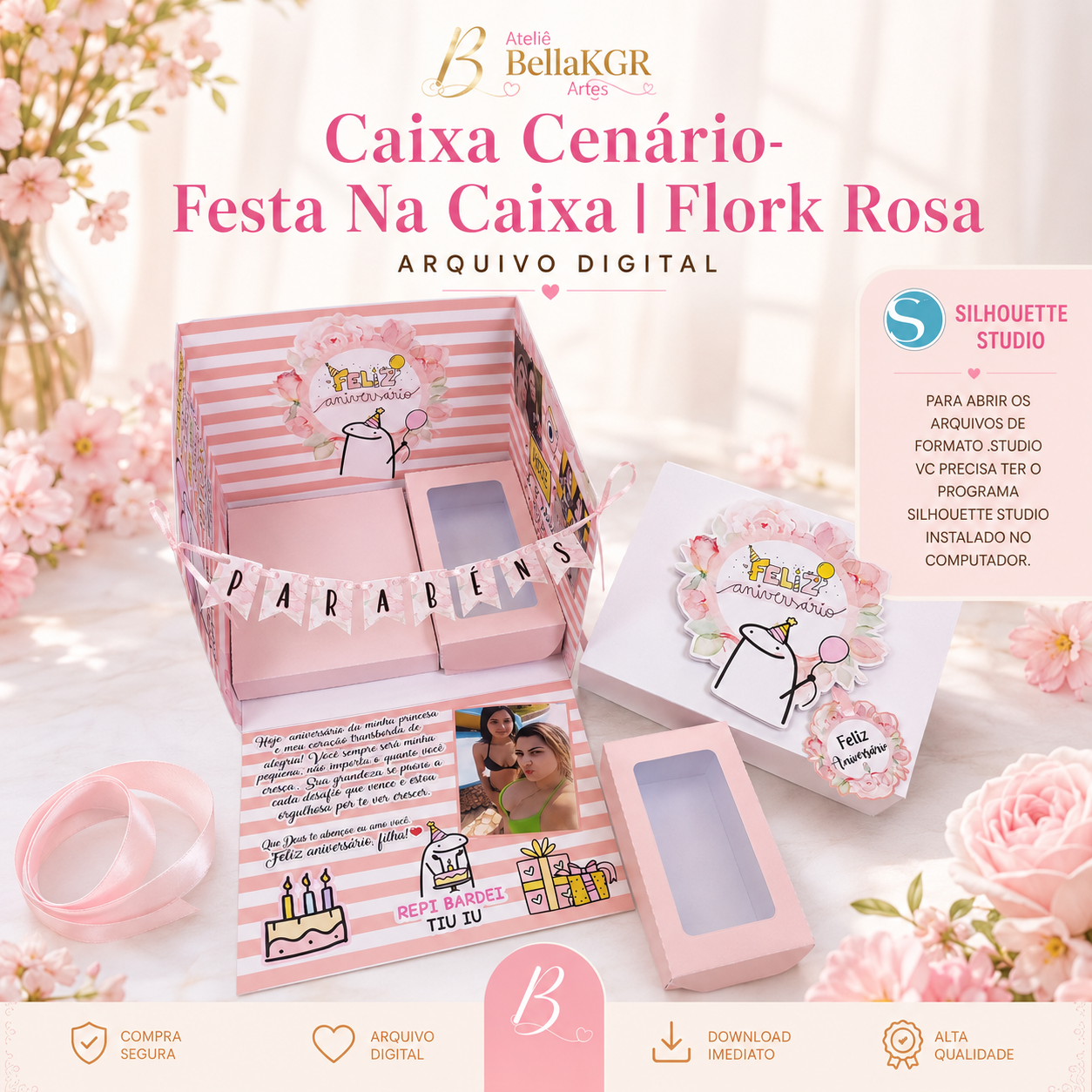 Arquivo de corte Caixa Cenário l Festa Na Caixa l Flork Rosa Aniversário