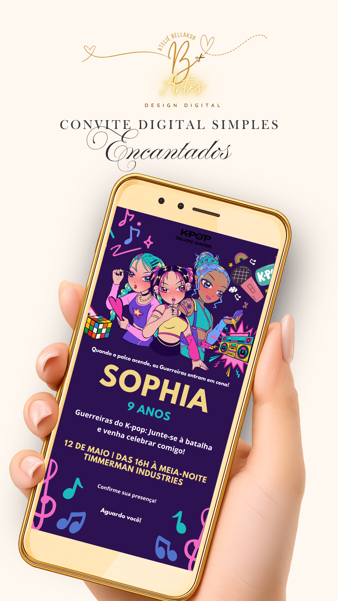 Convite Digital Clásico Encantado| Guerreiras do K-pop