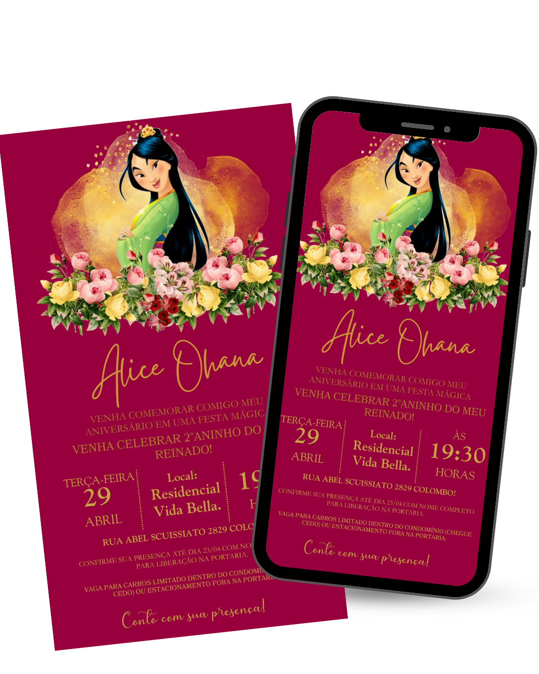 Convite Digital Mulan Personalizado Aniversário