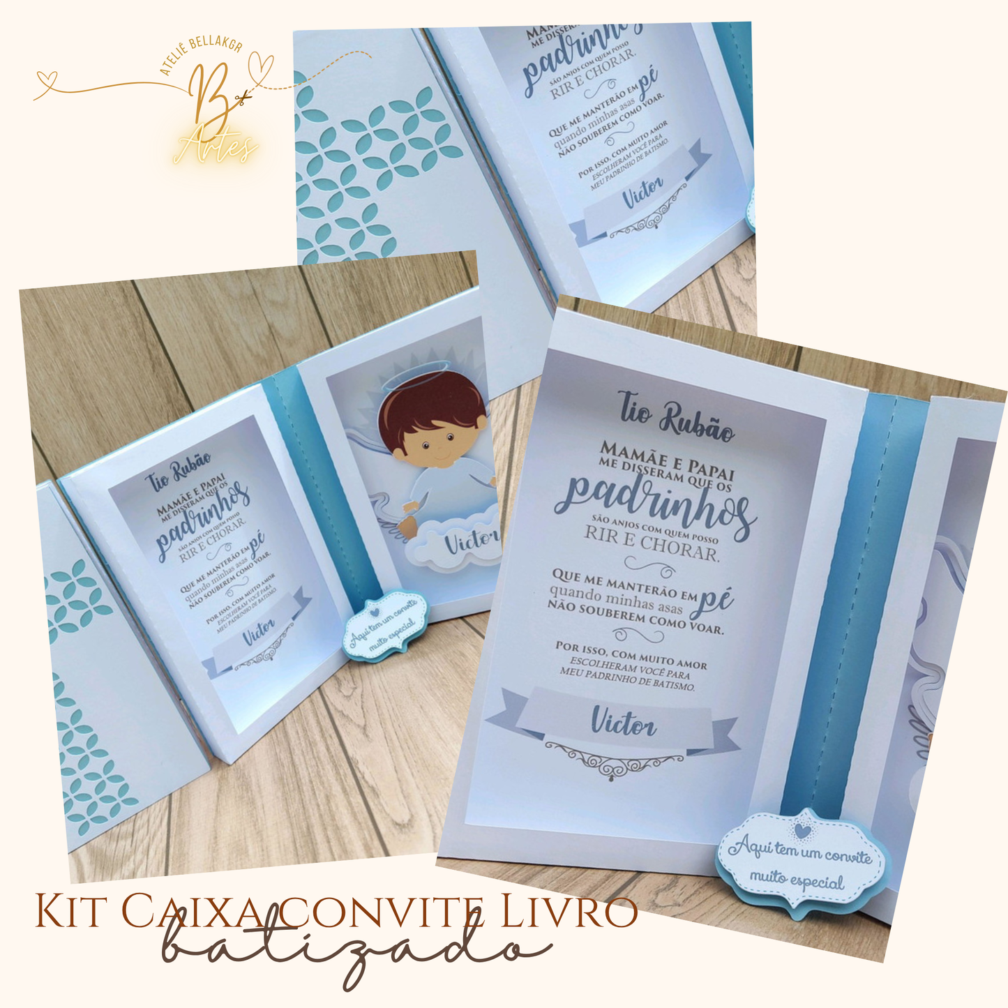 Arquivo de Corte Convite Caixa Livro Batismo Azul- +BRINDE