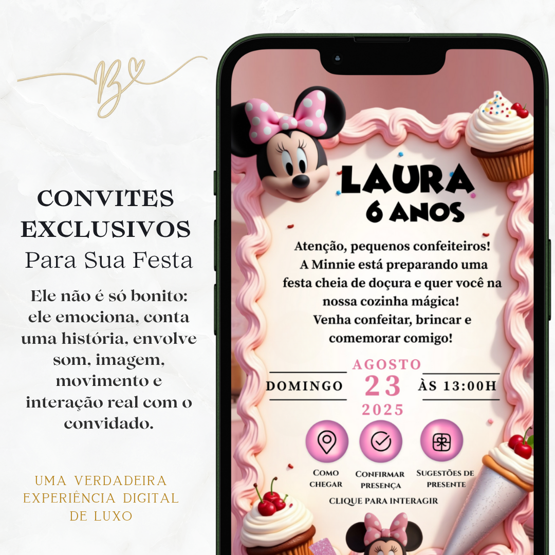 Convite Premium Cinematográfico Minnie Confeiteira