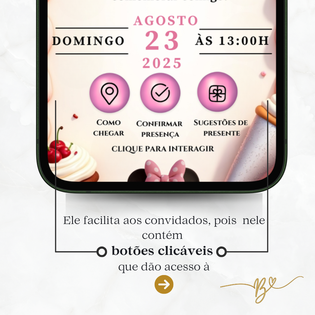 Convite Premium Cinematográfico Minnie Confeiteira