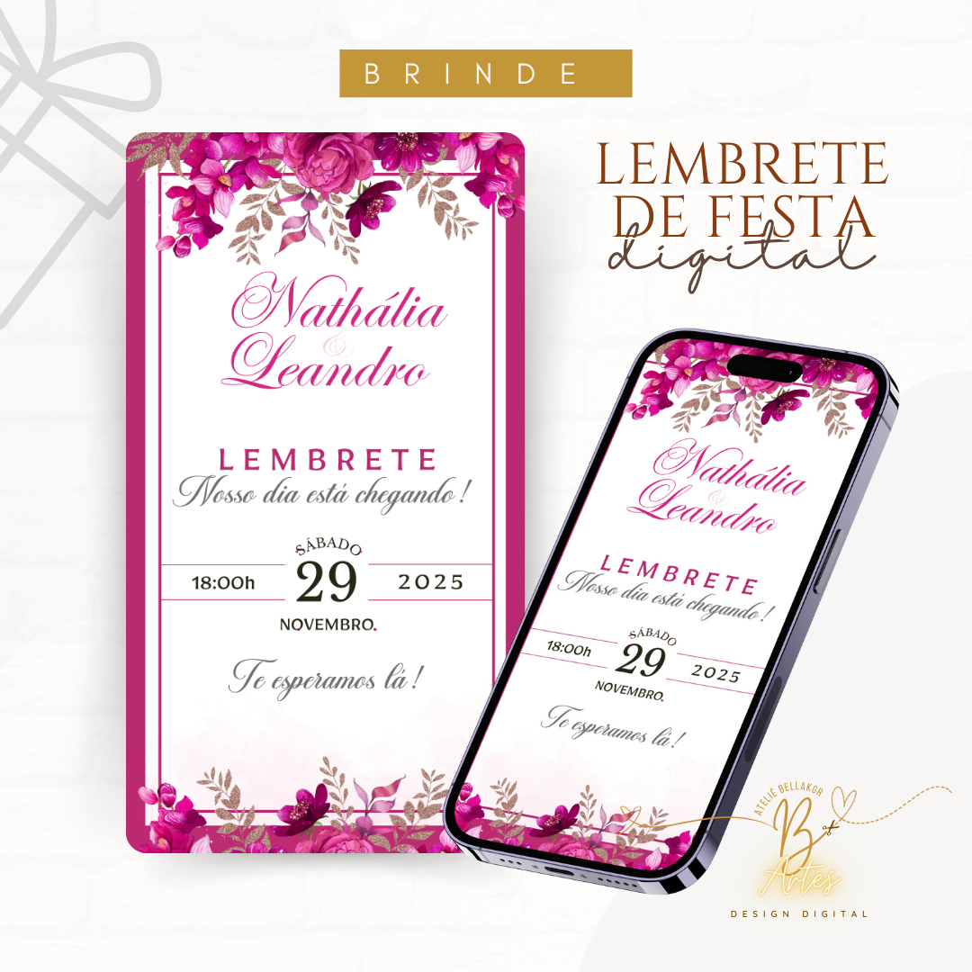 Convite Casamento Website- Florar Pink + (Brinde- Save the Date)