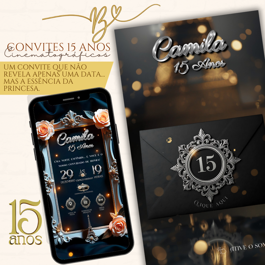 Convite Cinematográfico Premium  15 Anos | Paris