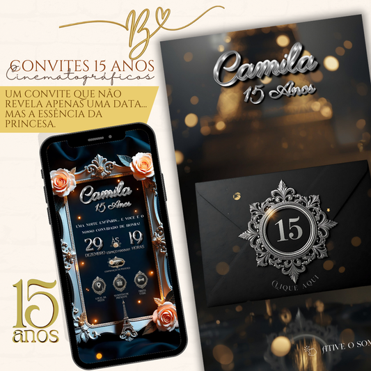 Convite Cinematográfico Premium  15 Anos | Paris