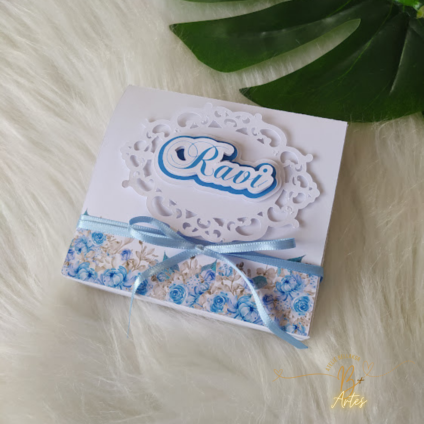 Arquivo Caixa Convite Padrinho/ Batizado, Azul - 2 Bombons