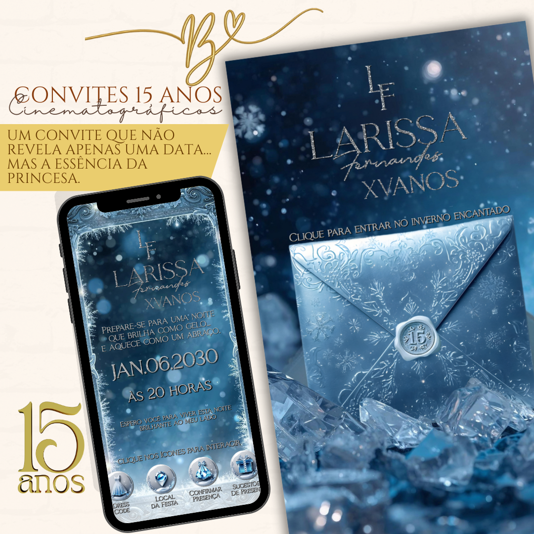 Convite Cinematográfico Premium  15 Anos | Baile de Inverno Luxo