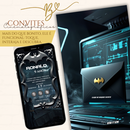 Convite Cinematográfico Premium -  Batman Aniversário