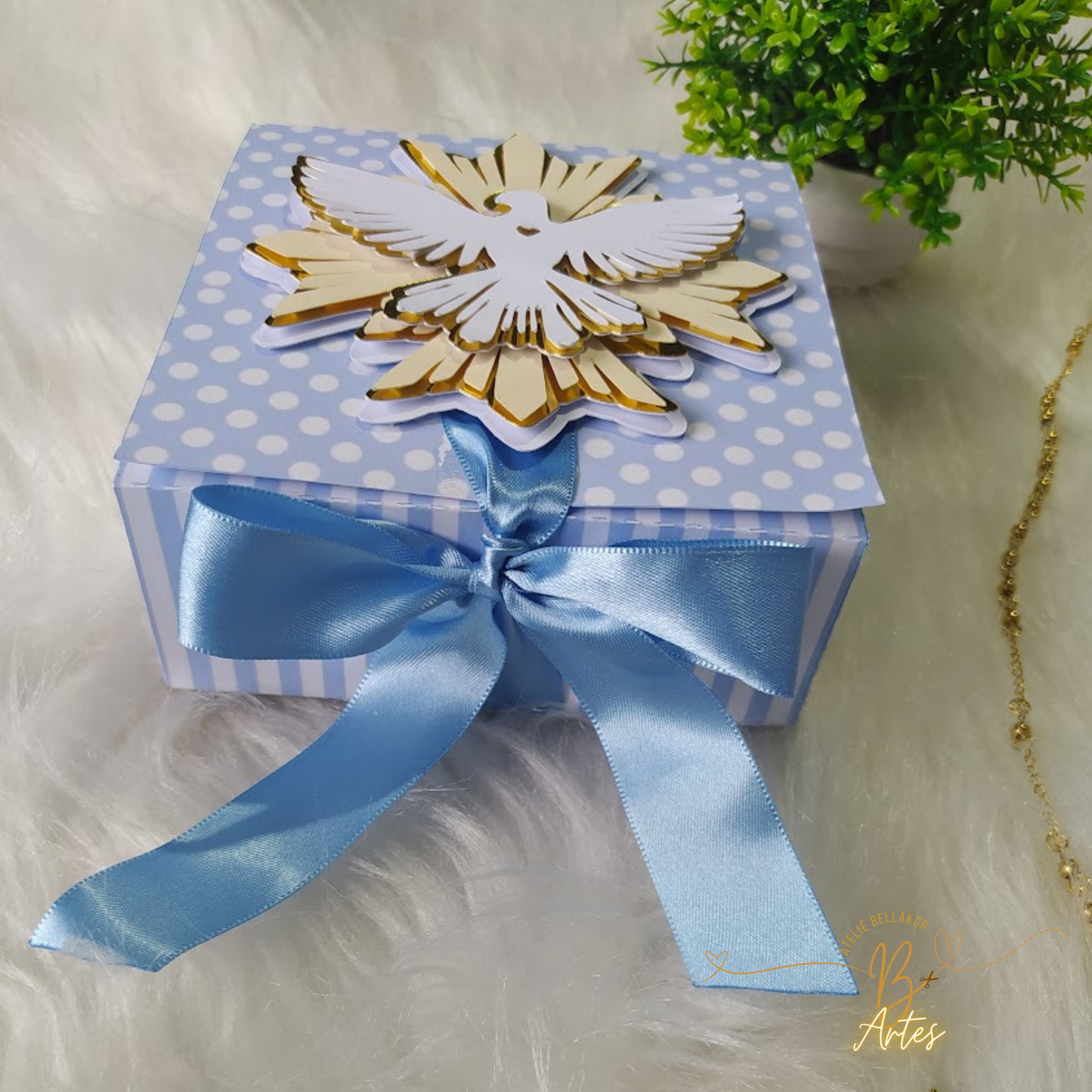 Arquivo de corte Caixa Convite Padrinho/ Batizado, Azul -6 Bombons