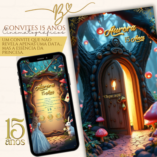 Convite Cinematográfico  Premium 15 Anos- Alice no Pais das Maravilhas