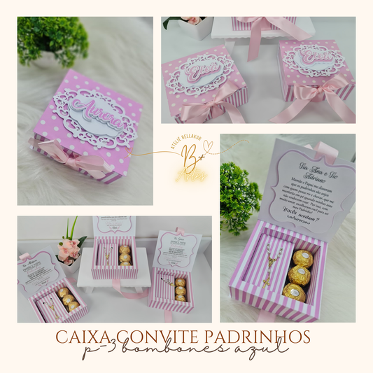 Arquivo de Corte Caixa Convite Padrinhos, 3 Ferreiros- Rosa- +BRINDE