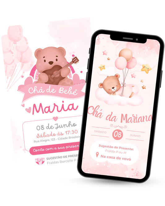 Convite Digital Chá de Bebê Delicado Rosa