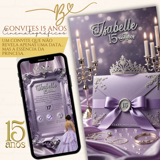 Convite Digital  Cinematográfico Premium  15 Anos | Lavanda Real Plata