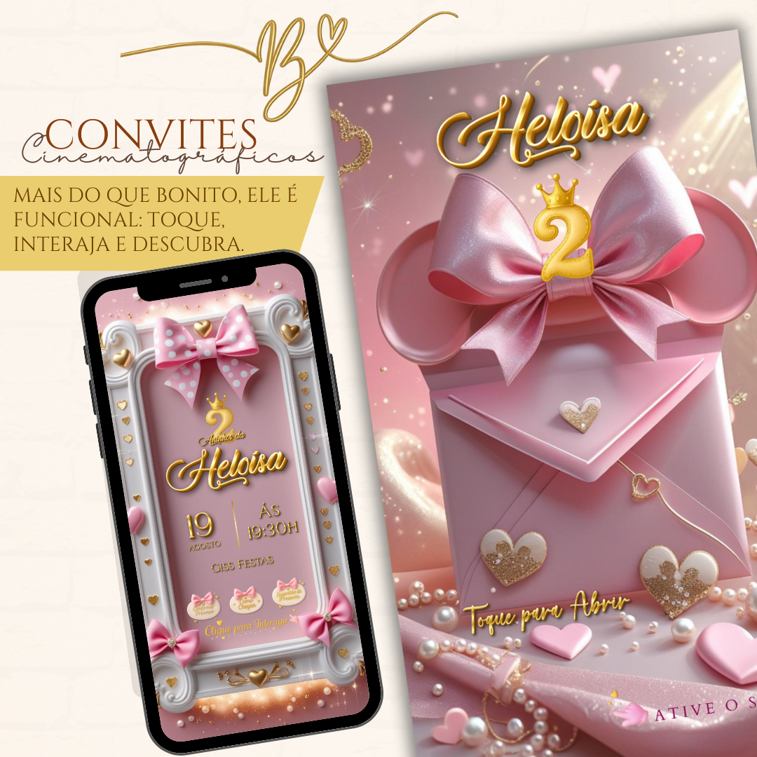 Convite Cinematográfico Premium-  Minnie Baby
