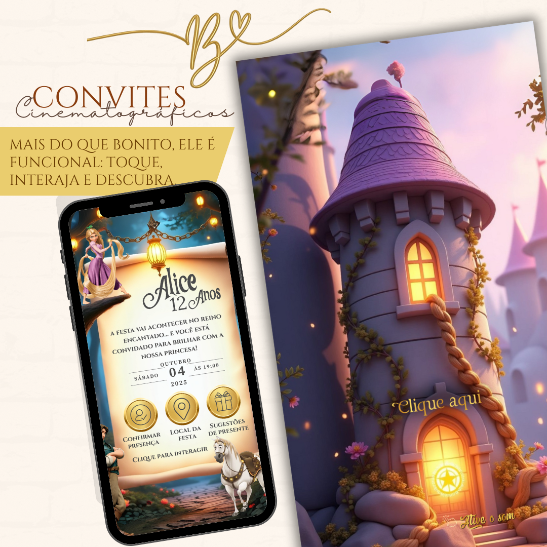 Convite Cinematográfico  Premium -Rapunzel Aniversário
