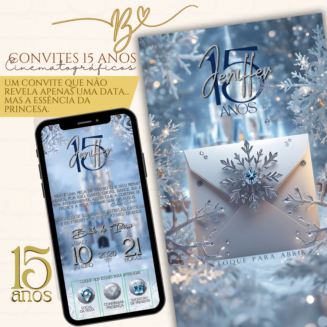 Convite Cinematográfico Premium  15 Anos | Baile de Inverno
