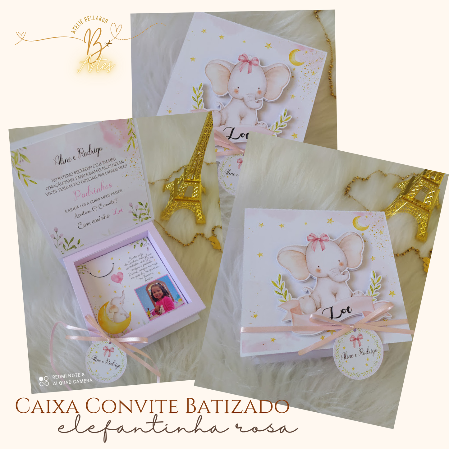 Arquivo de Corte Caixa Convite Padrinhos, Elefantinha Rosa +BRINDE