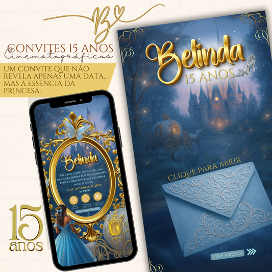 Convite Cinematográfico Premium – 15 Anos Cinderela