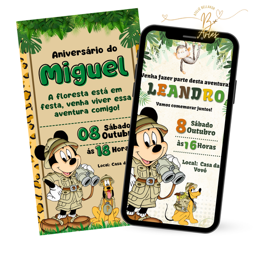 Convite Digital Simples – Safari Mickey Aniversário