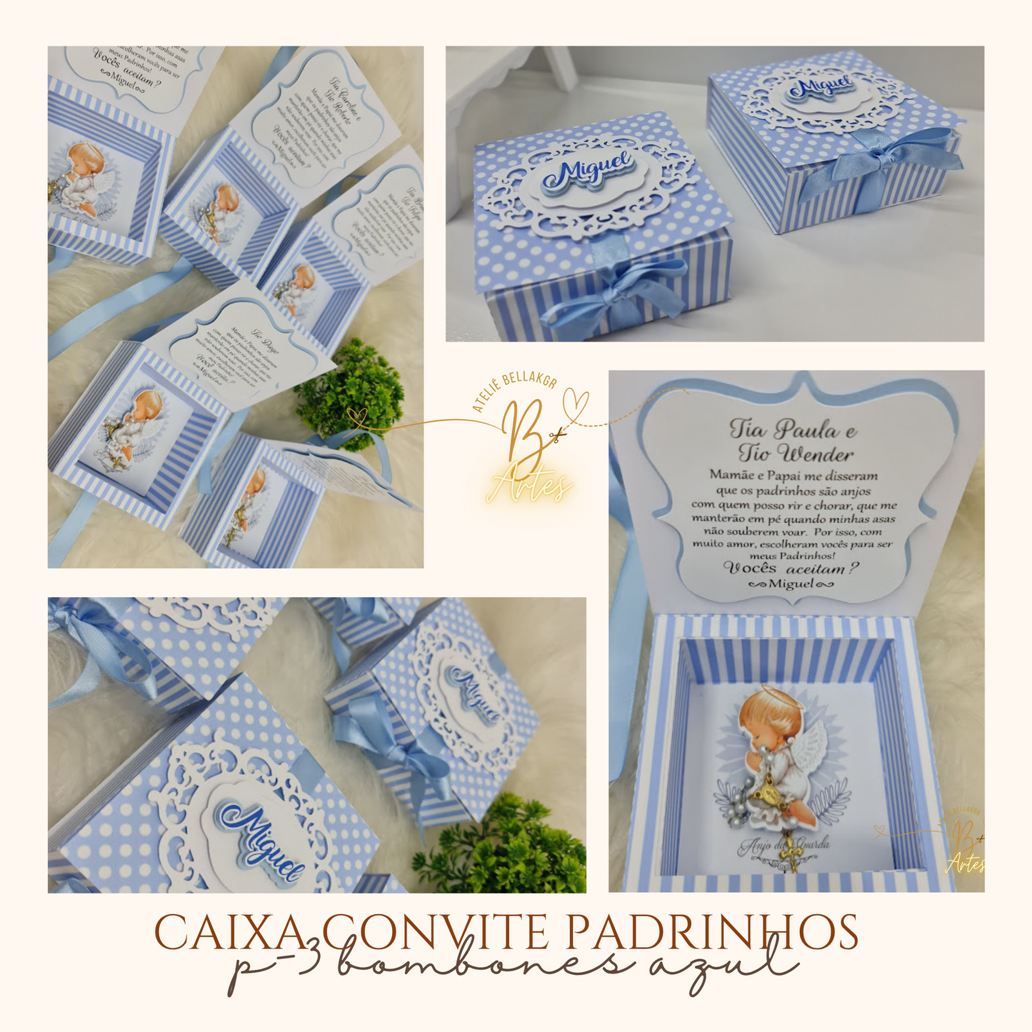 Arquivo Caixa Convite Padrinho/ Batizado, Azul