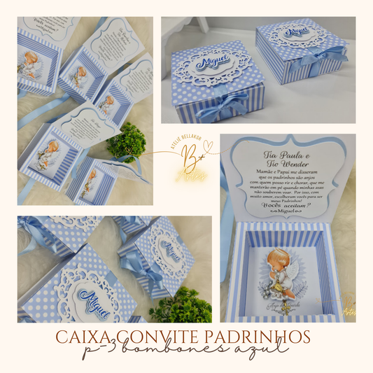 Arquivo Caixa Convite Padrinho/ Batizado, Azul