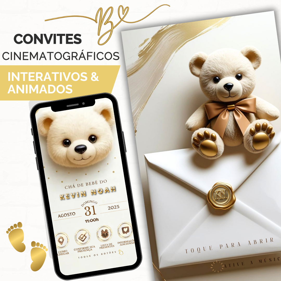 Convite Premium Cinematográfico  Chá De Bebê — Ursinho